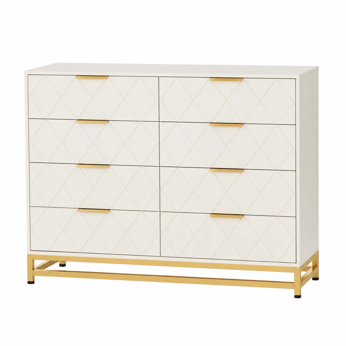 Komoda 8 szuflad MDF metal Biały/Złoty