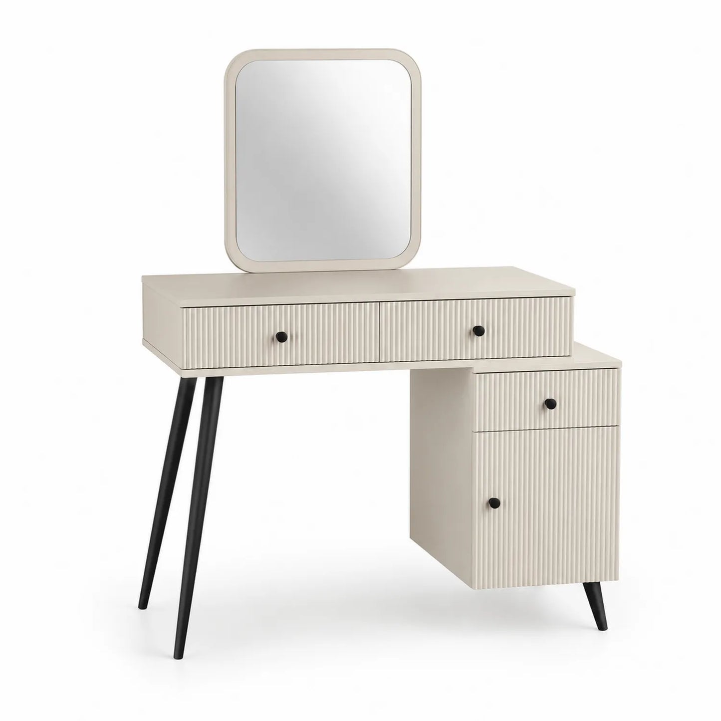 Toaletka z lustrem MDF Kremowy z Czarnymi Nóżkami 100 cm