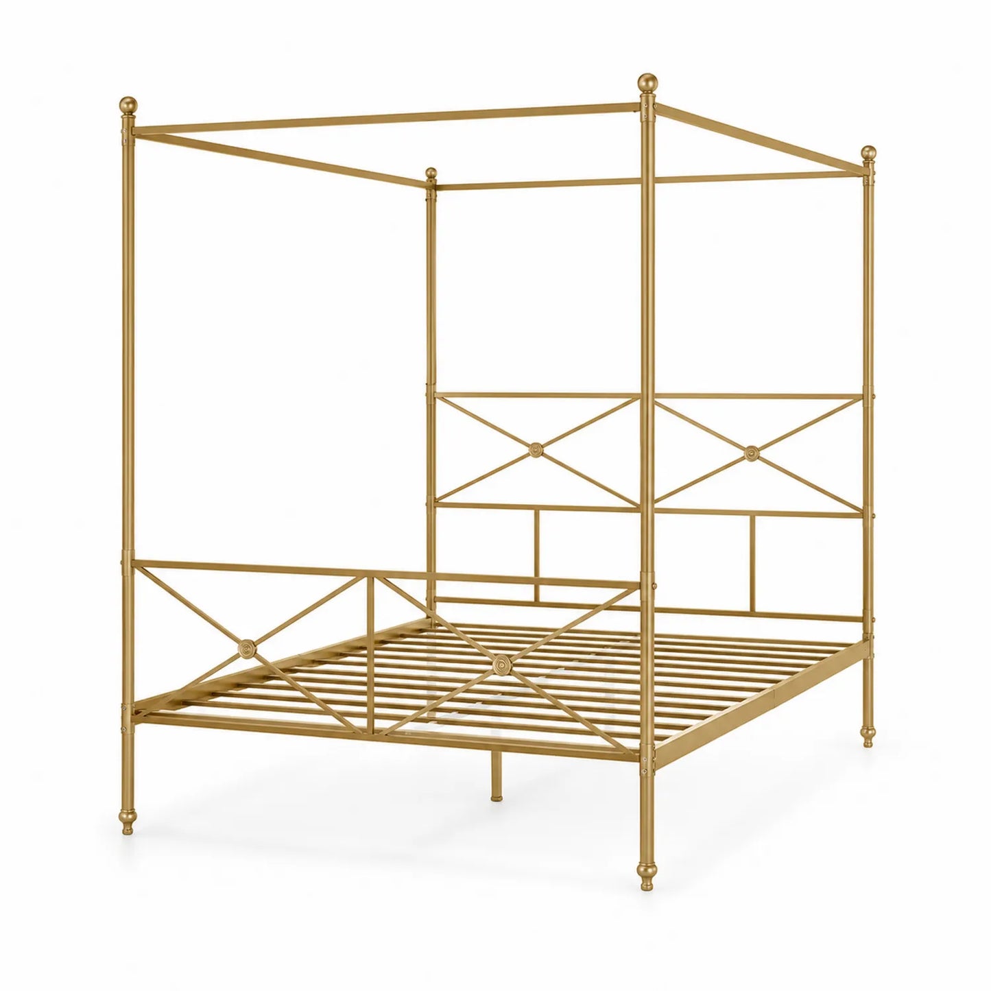 Łóżko baldachimowe metalowe złote 210x170 cm