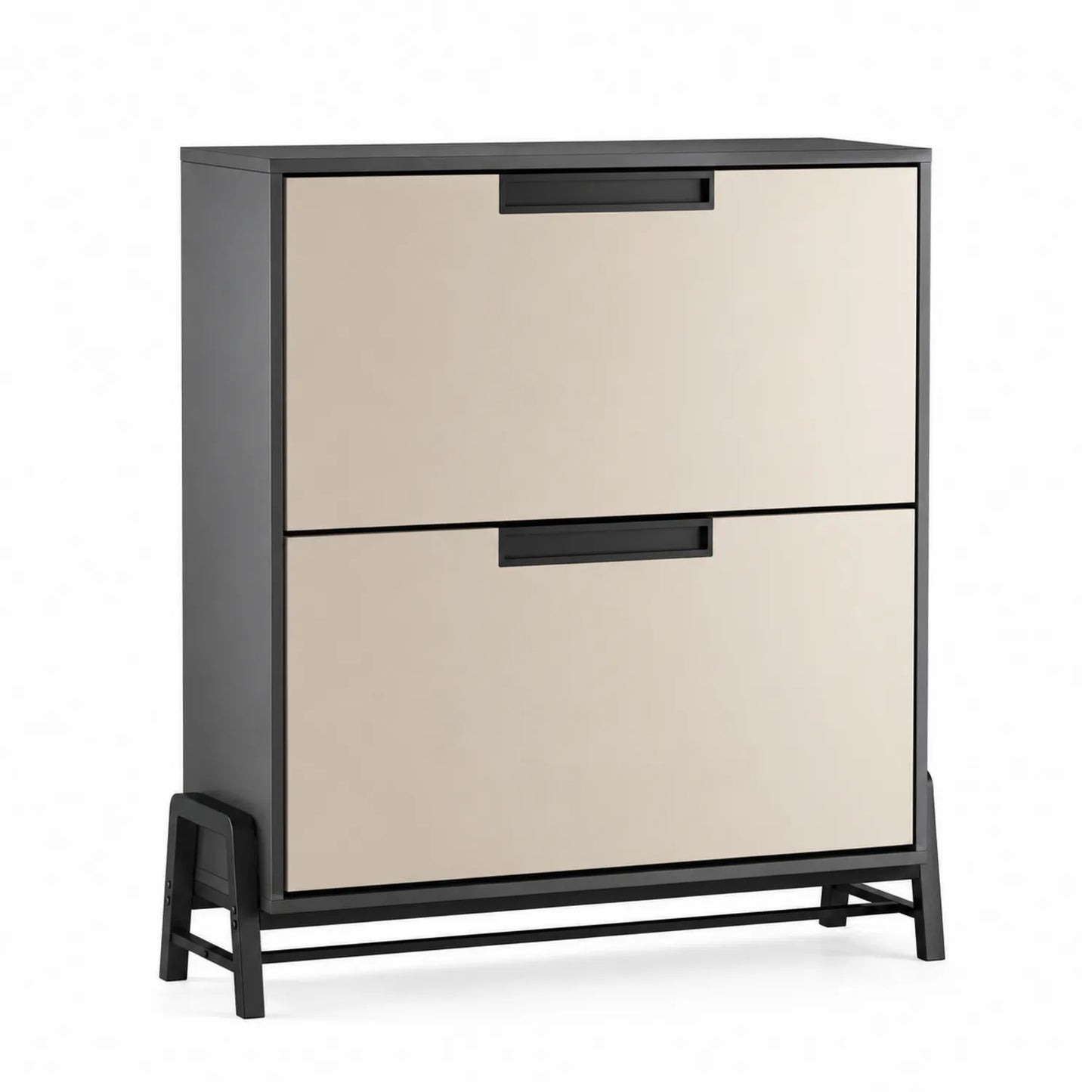 Szafka na buty dwudrzwiowa z płyty MDF i metalu, beżowo-czarna, 90x35x110 cm