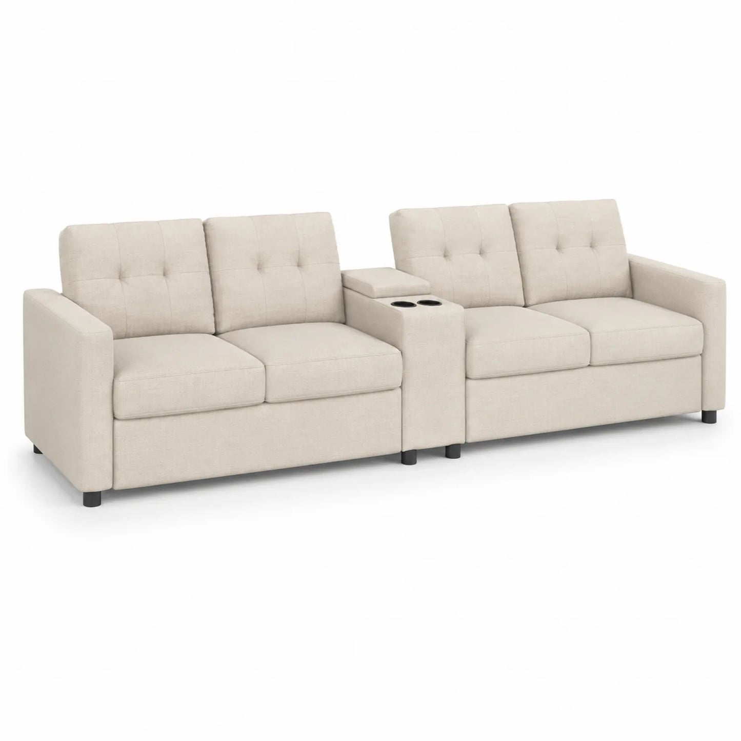Sofa z uchwytami na kubki tkanina poliestrowa beżowa