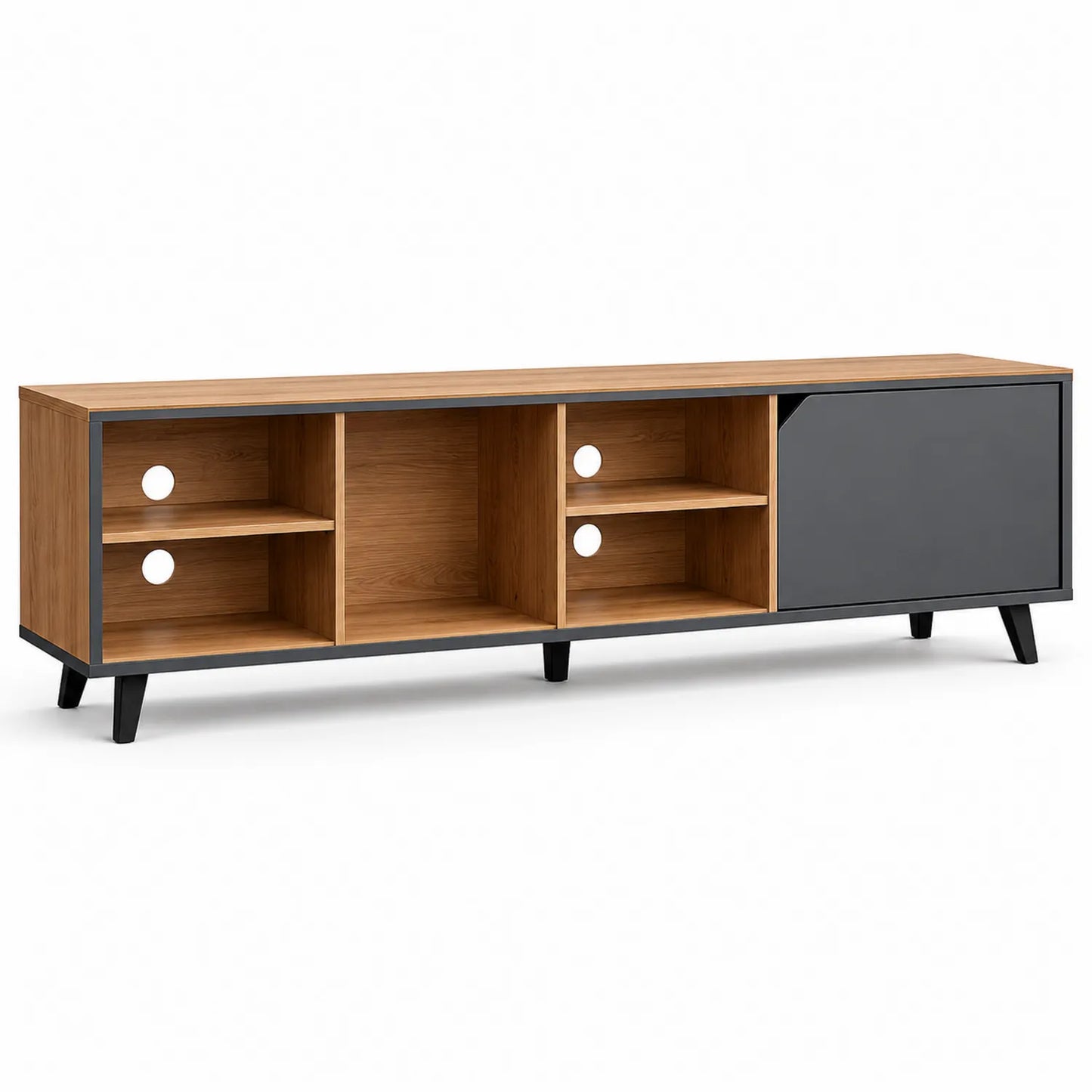 Szafka RTV z półkami i drzwiczkami MDF 150x40x50 cm Dąb/Czarny