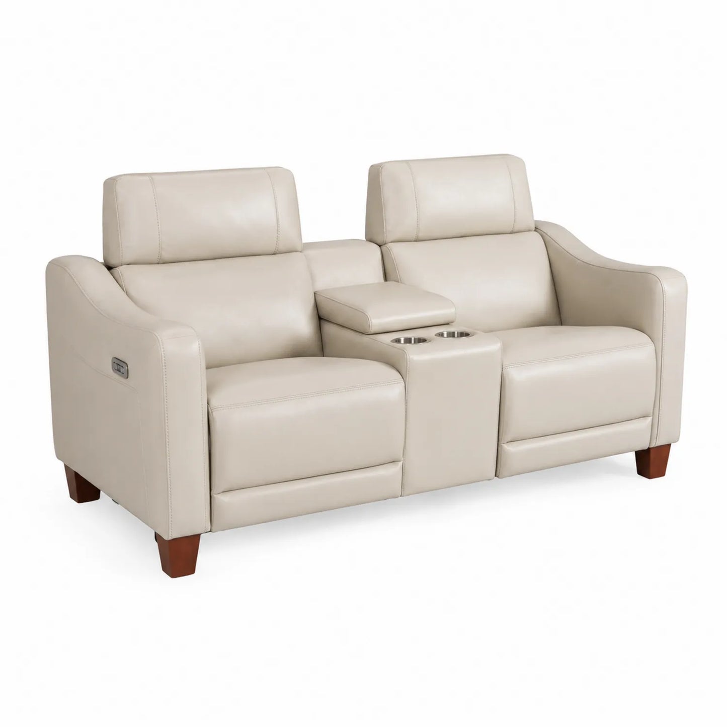 Dwuosobowa skórzana sofa z podłokietnikami i uchwytem na napoje
