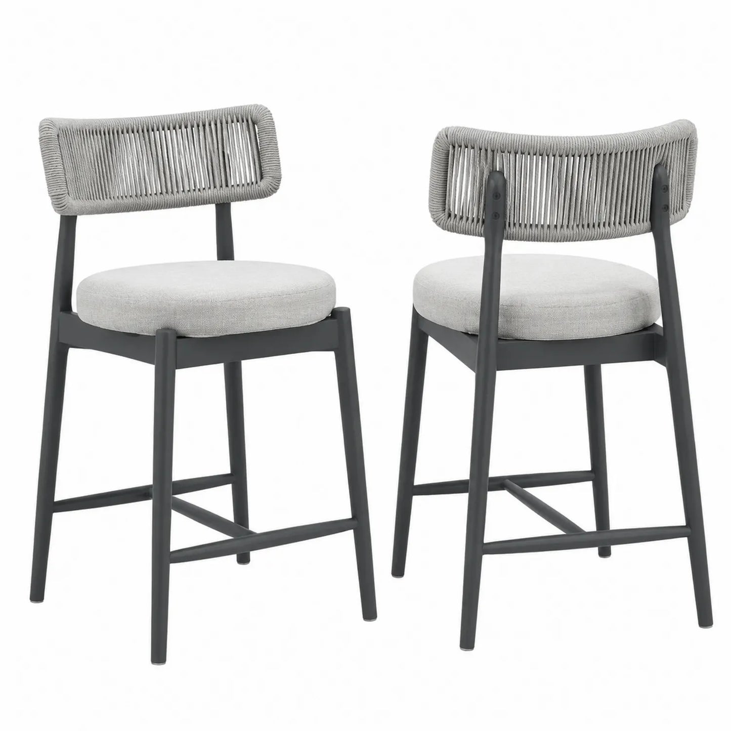 Zestaw 2 hokerów z aluminium i liny, szare, 75 cm