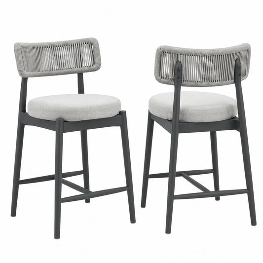 Zestaw 2 hokerów z aluminium i liny, szare, 75 cm