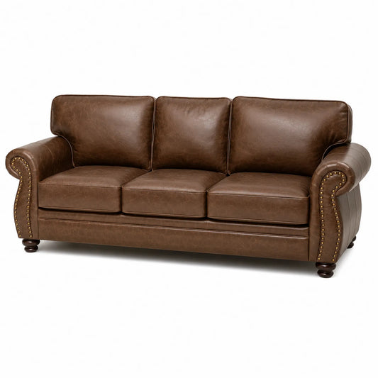 3-osobowa sofa ze skóry naturalnej brązowa