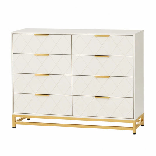 Komoda 8 szuflad MDF metal Biały/Złoty