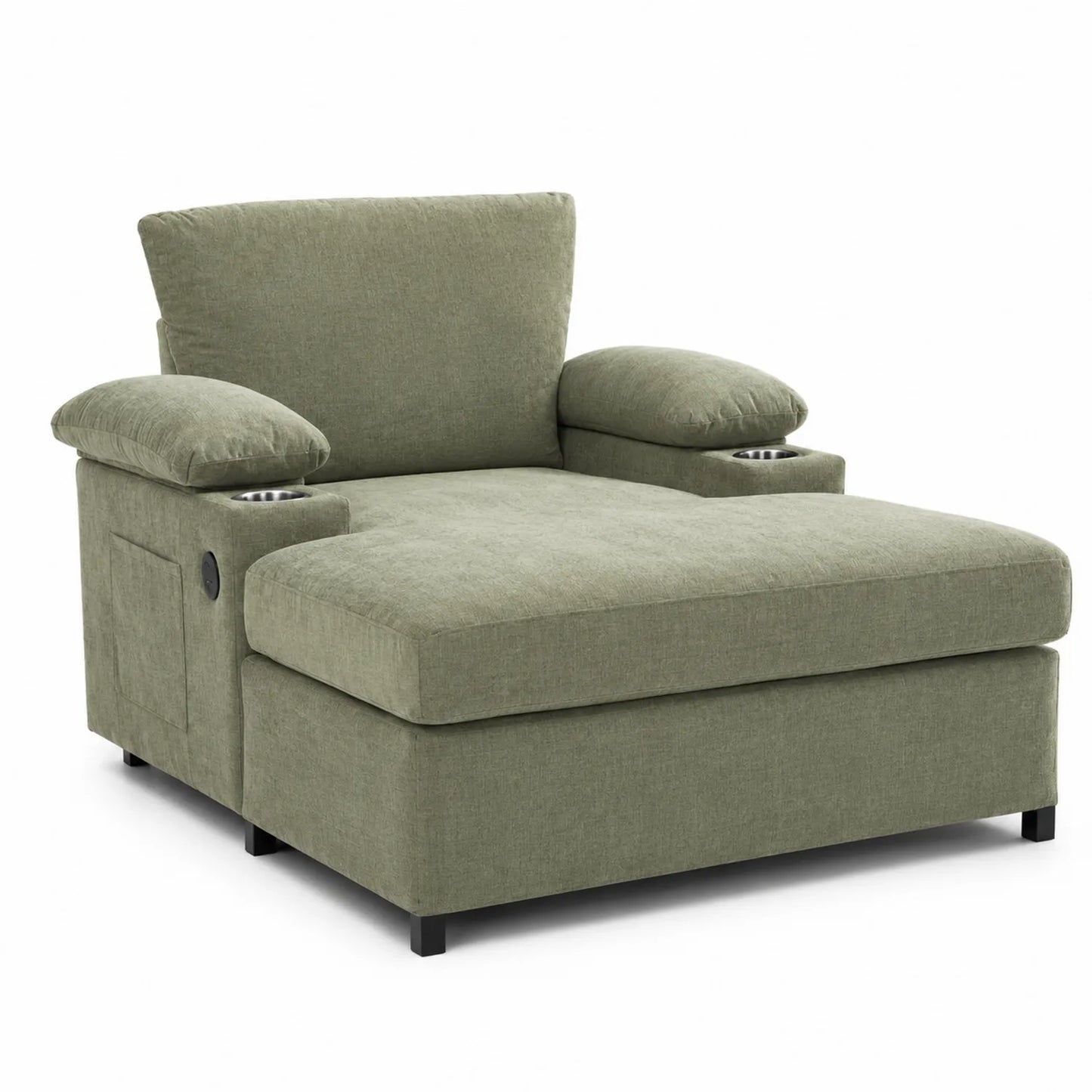 Sofa zielona z poliestrowymi poduszkami i uchwytami na kubki 150x90x100 cm