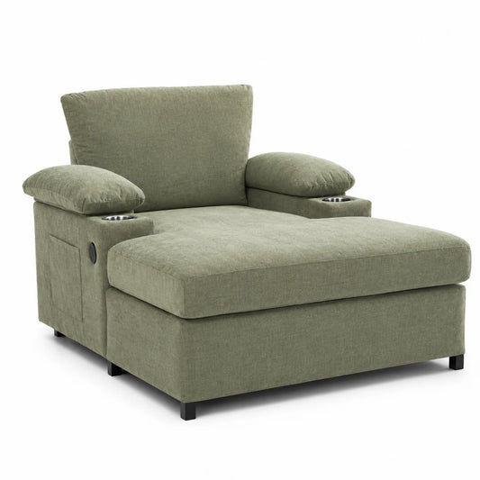 Sofa zielona z poliestrowymi poduszkami i uchwytami na kubki 150x90x100 cm