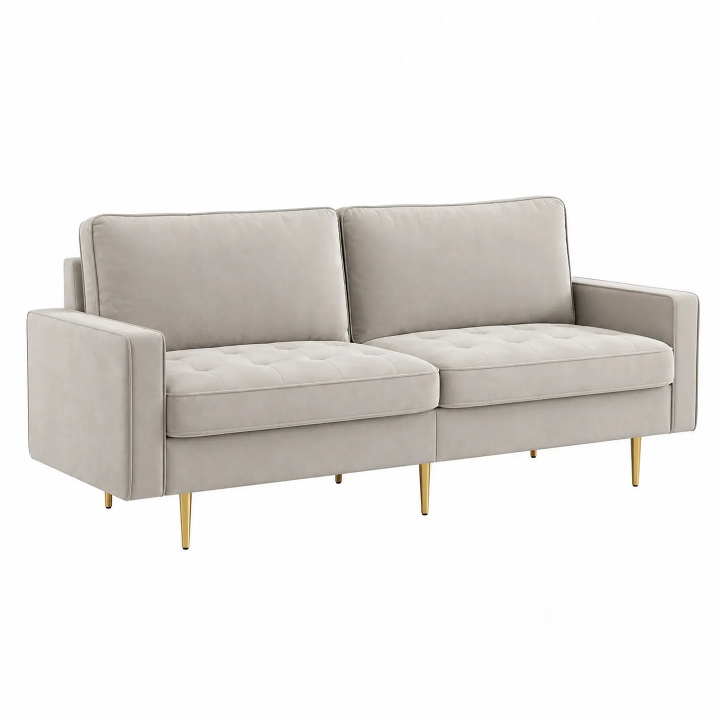 Sofa trzyosobowa z aksamitu z metalowymi nogami Beżowa