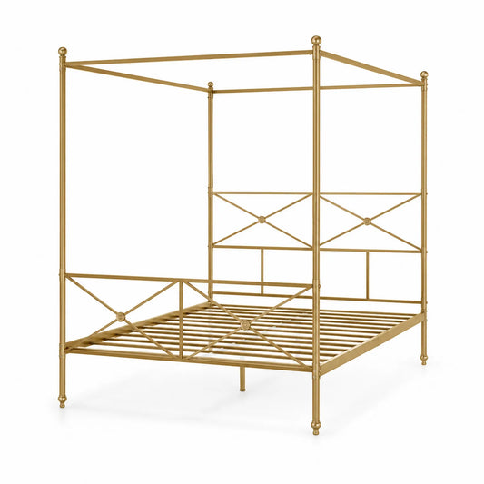 Łóżko baldachimowe metalowe złote 210x170 cm