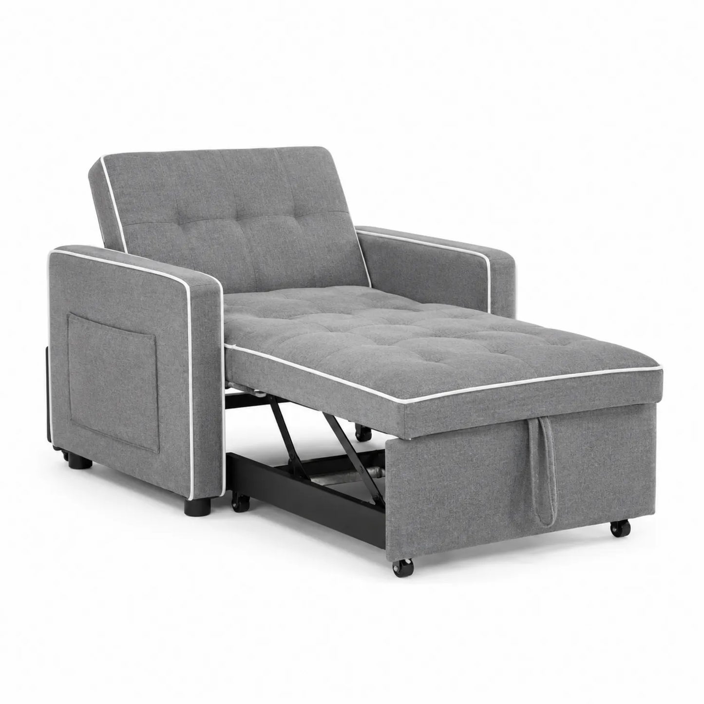 Rozkładana sofa leżanka z poliestru szara