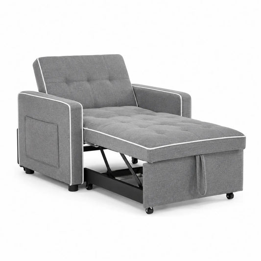 Rozkładana sofa leżanka z poliestru szara