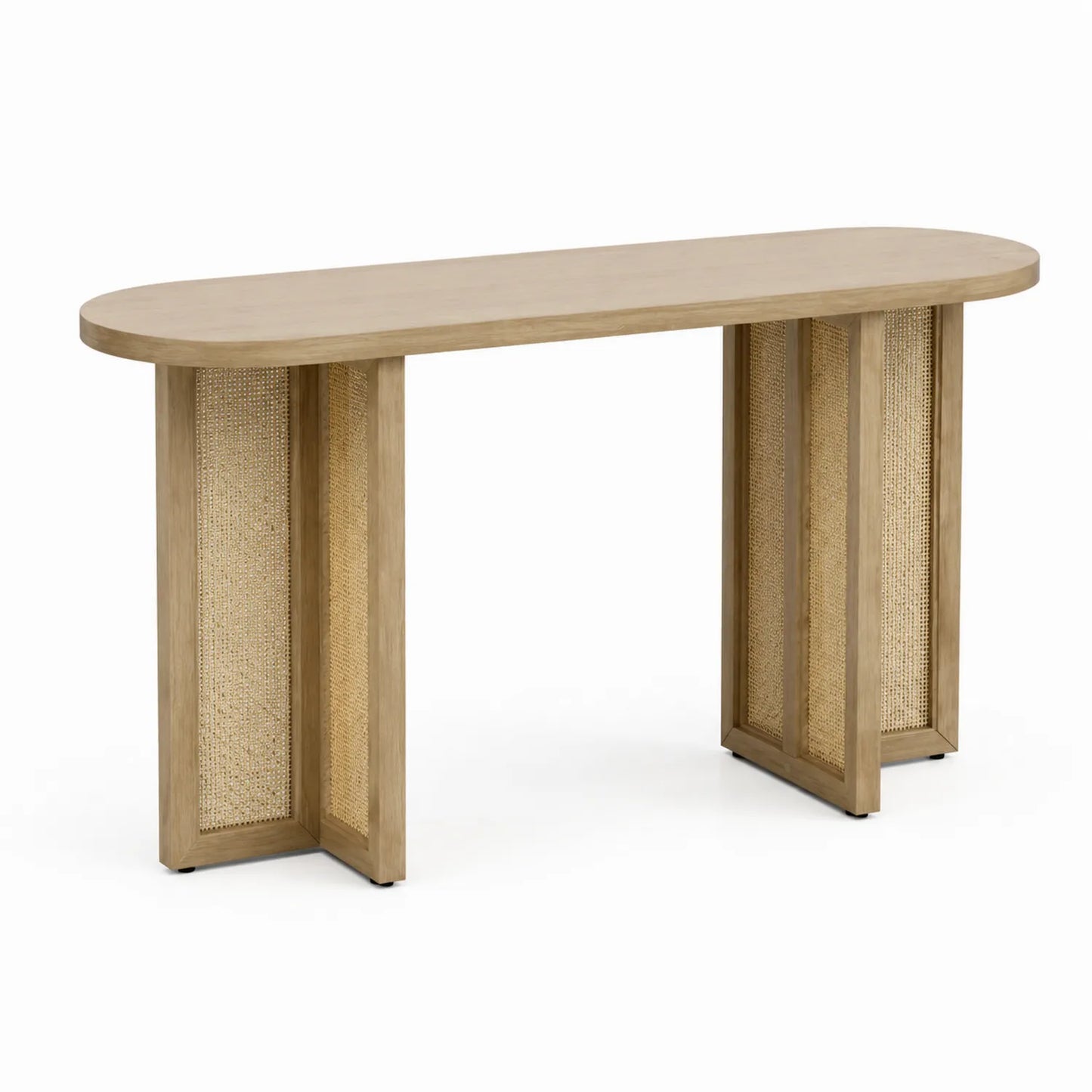 Konsola Owalna z Jesionu i Rattanu 120 cm Naturalny