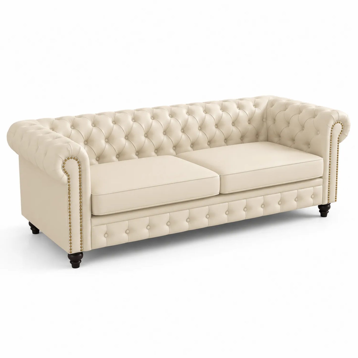 Sofa Chesterfield z ekoskóry Kremowy 230cm