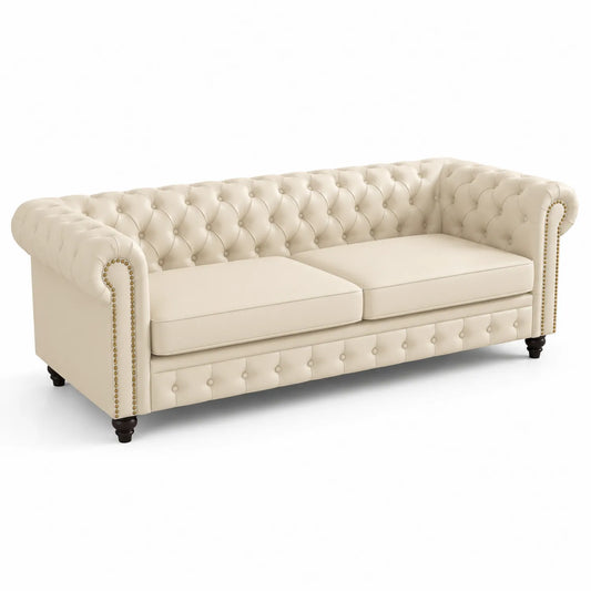 Sofa Chesterfield z ekoskóry Kremowy 230cm
