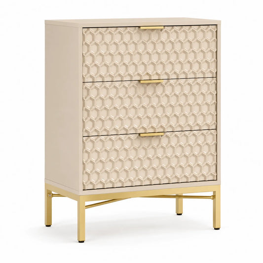 Komoda z 3 szufladami MDF i Metal Beżowy 80 cm